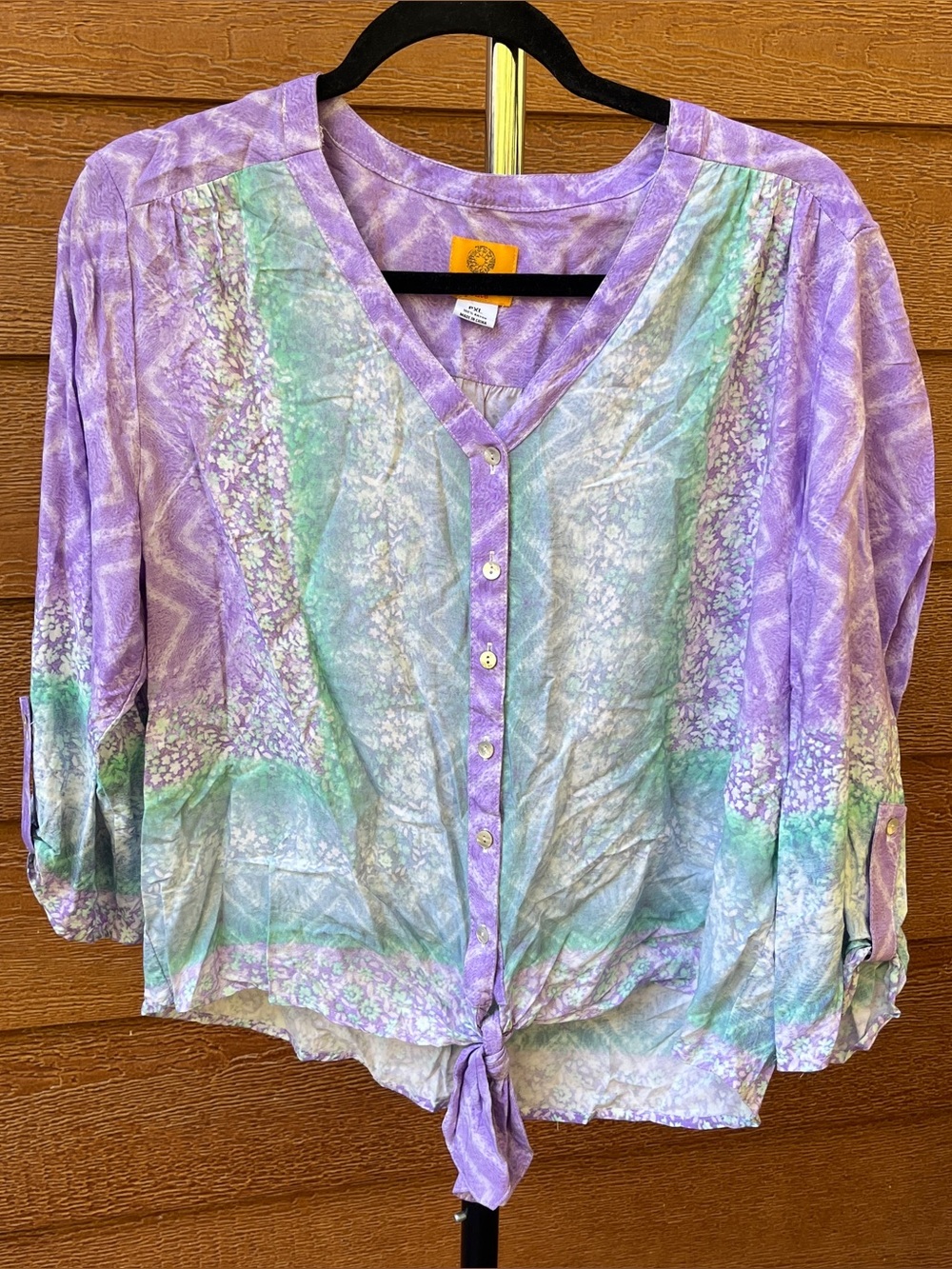Ruby Rd Floral Purple Mint Tie-Front Blouse Shirt Top Women Petite XL